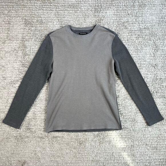 Banana Republic Mens Long Sleeve Waffle Crew Neck Shirt Gray Size Large Pullover - Picture 1 of 9